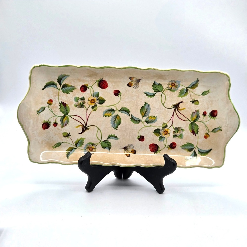 James Kent Old Foley Platter Vanity Tray Strawberry Pattern  England  VINTAGE
